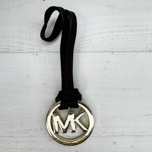 Michael Kors MK Gold Logo Bag Charm / Keychain Black Leather